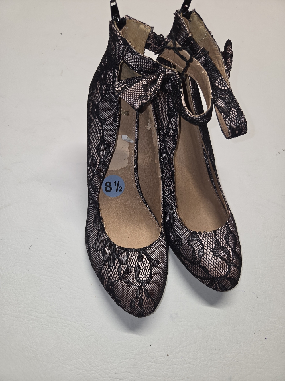 Lace Pattern Ankle-Strap Pumps in Black and NudeNwot
